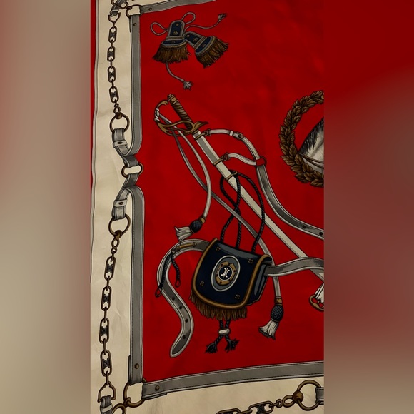 Celine Scarf. 100% Silk, Hand Rolled. Made in Italy. Equestrian Motif. - Picture 9 of 14